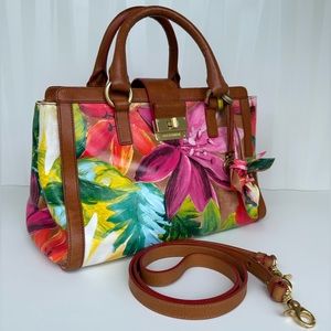 Brahmin Hand Bag, Tropical Floral Design, Leather